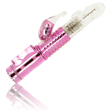 Vibratore Rabbit Ohmama con 7 funzioni programmabili in silicone rosa e bianco